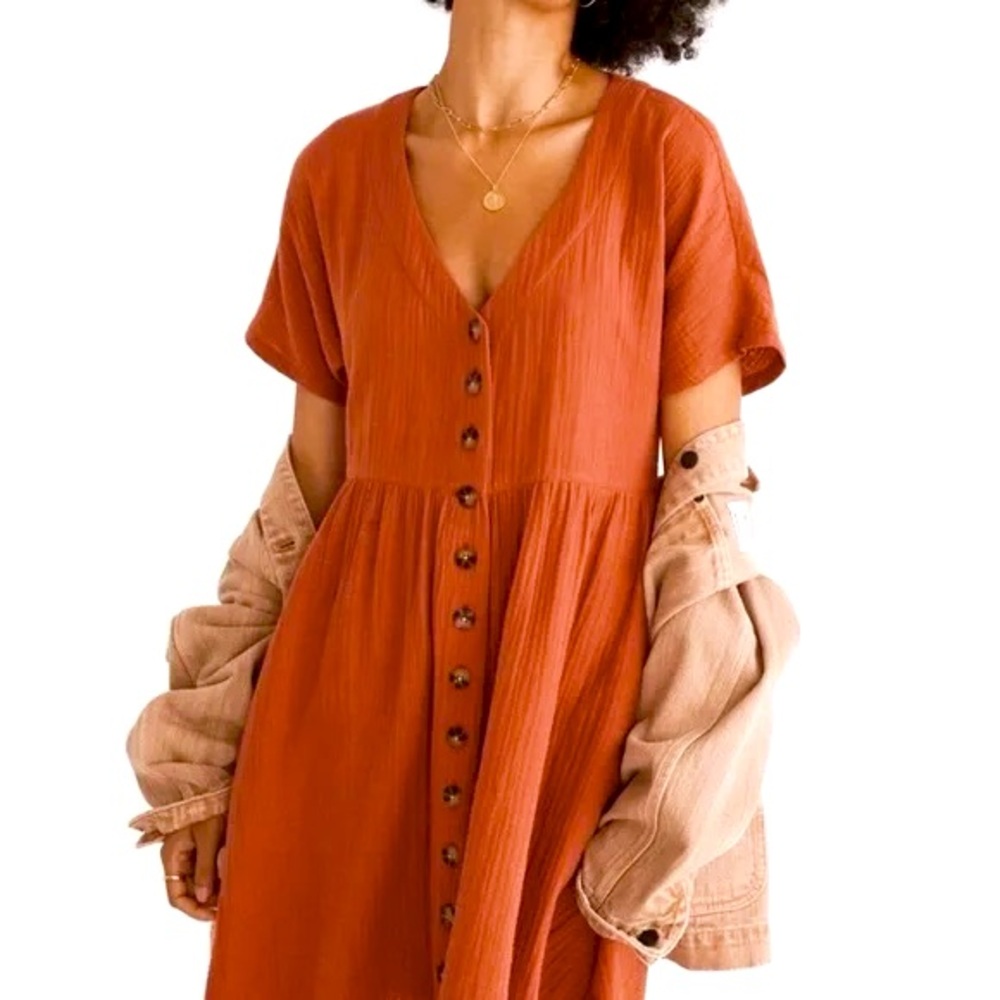 MADEWELL lightspun button front mini dress rust XS